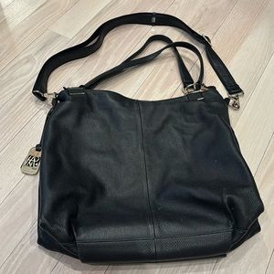 Genuine black leather slouchy tote bag